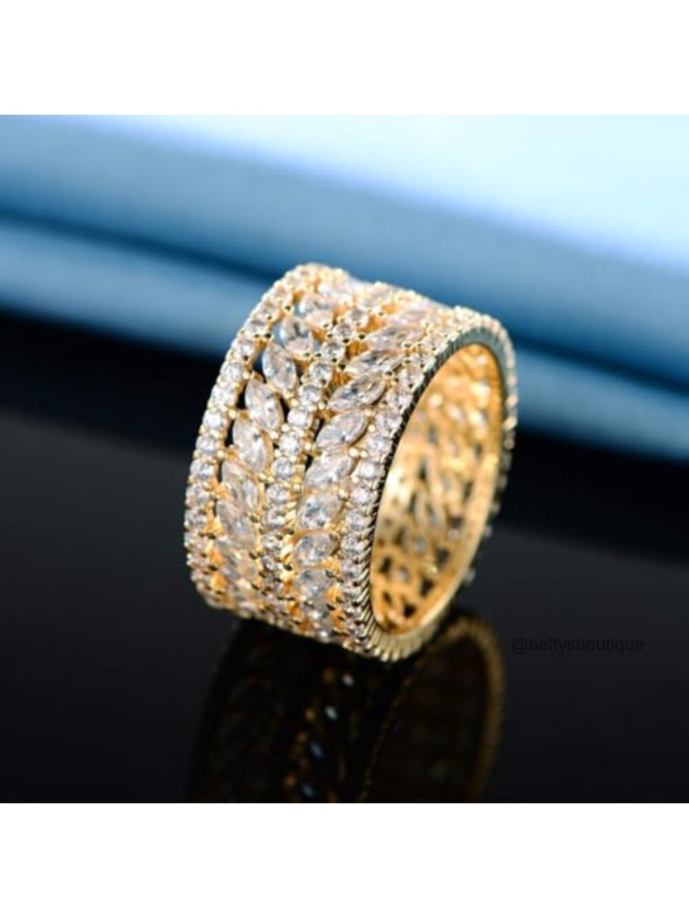 Marquise Cubic Zirconia Eternity Ring, Gold Plated Wedding Band, Stackable